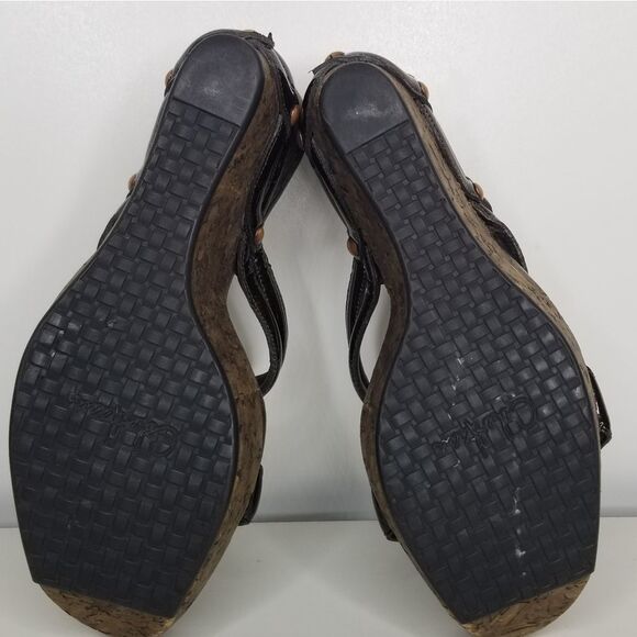 Cole Haan‎ Women's Brown Patent Leather Wedge Cork Heel Sandals Size 6 - Picture 10 of 13